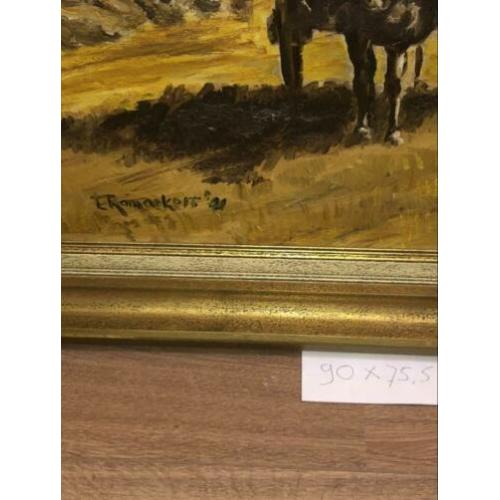 Olieverf schilderij van oogst op het land