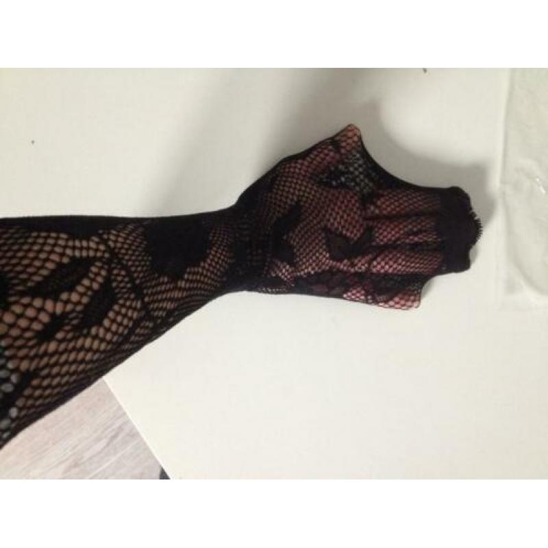 NIEUW zwart panty fish-net+bloem print one size jolaria