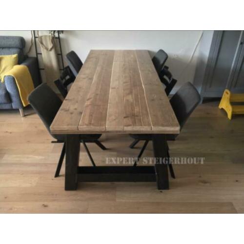 Steigerhout Eettafel Keukentafel op Stalen X poten | SALE!