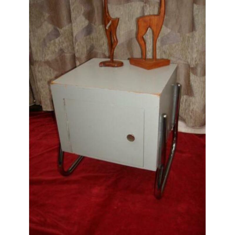 Vintage Retro Jaren 60 Hout/Chroom Nachtkastje Kastje