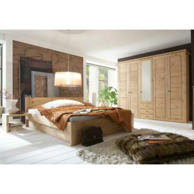 Grenen houten bed ODIN met 4 bedlades, Massief hout.