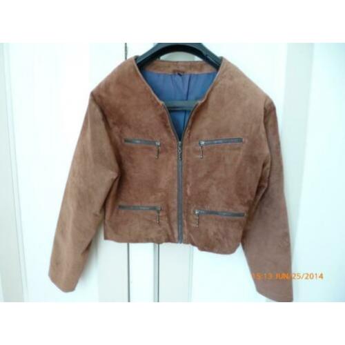 zgan suede kort jasje cognac kleur ritsen met bolletjes 38