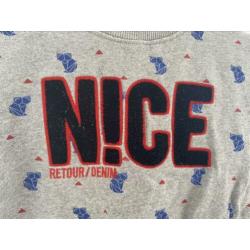 Nice trui retour denim grijs met print maat 9/10 (140)