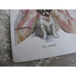 Antieke glamour kaart / Usabal - dame met hond