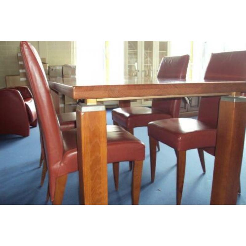 Eethoek tafel+4 stoelen hout leer