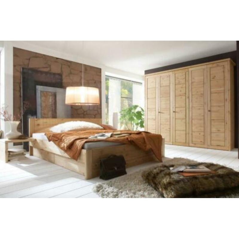 Grenen houten bed ODIN met 4 bedlades, Massief hout.