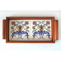 Vintage dienblad tegel tegeltje hout houten
