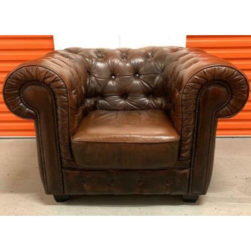 Prachtige Chesterfield Fauteuil Bruin.
