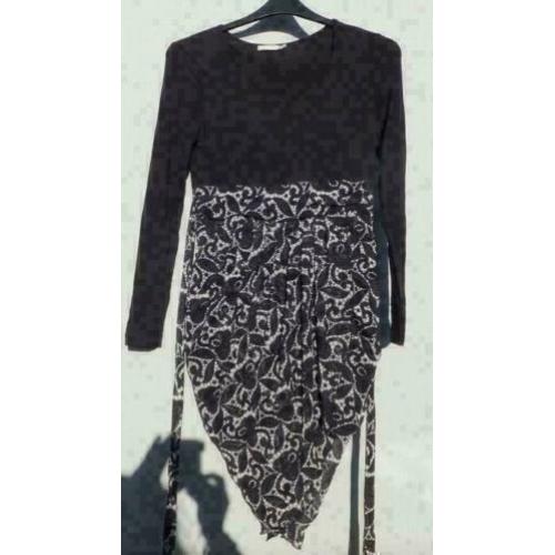 SYLVESTER aparte zwart/wit stretch rimpel jurk mt S