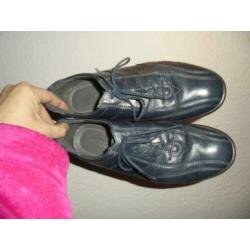P46) blauw leer ecco schoenen maat 41 veter leer binnen en b