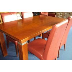 Eethoek tafel+4 stoelen hout leer