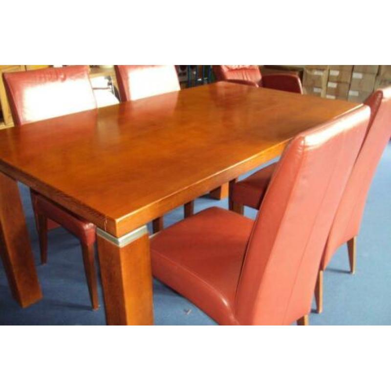 Eethoek tafel+4 stoelen hout leer