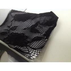 NIEUW zwart panty fish-net+bloem print one size jolaria