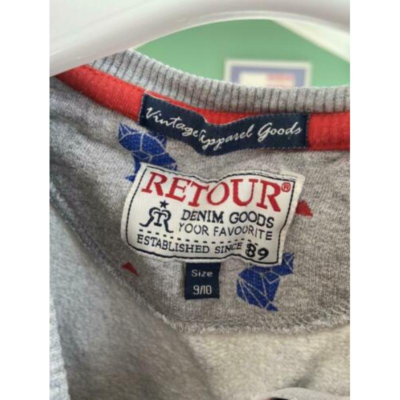 Nice trui retour denim grijs met print maat 9/10 (140)