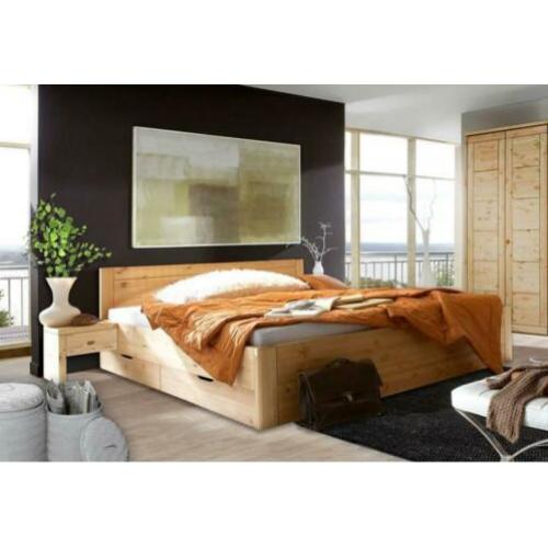 Grenen houten bed ODIN met 4 bedlades, Massief hout.