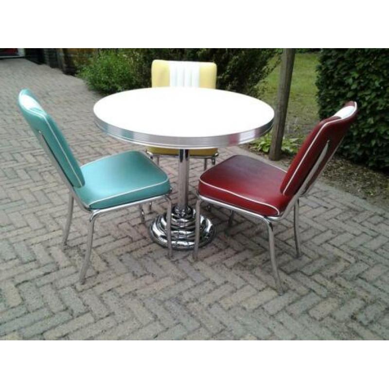 3 Amerikaanse diner stoelen + tafel Bel Air sixties fifties
