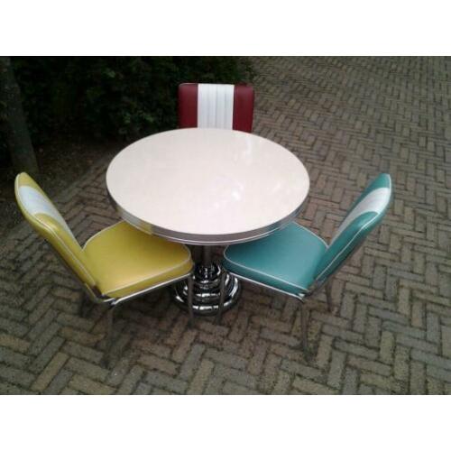 3 Amerikaanse diner stoelen + tafel Bel Air sixties fifties