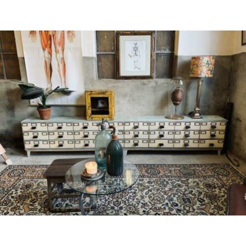 Dressoir vintage, uniek lowboard 24 lades 289 cm!!