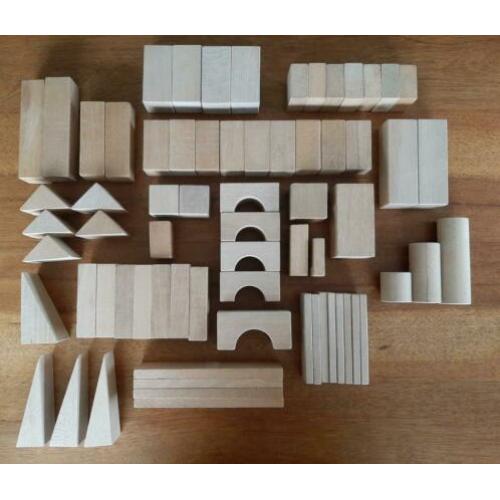 Blank houten blokken groot 70-delig in nieuwe katoenen zak