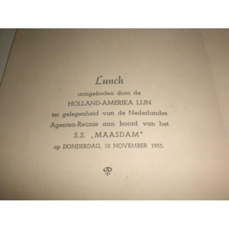 Menukaart Lunch aangeboden door de Holland-Amerika Lijn 1955