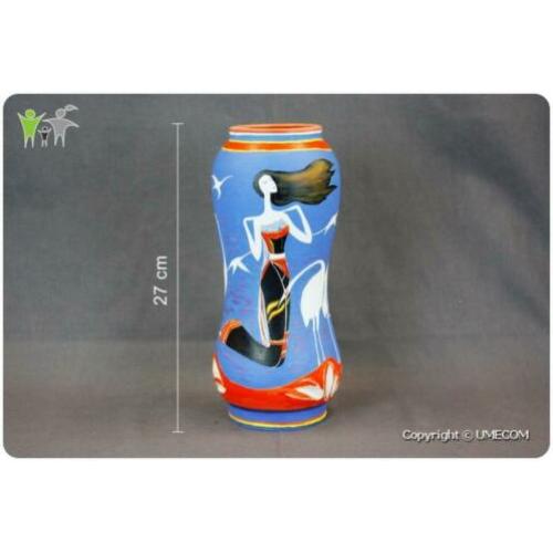 Vaas Blauw Rood / Vrouw & Kraanvogels (Pan Xinyun)