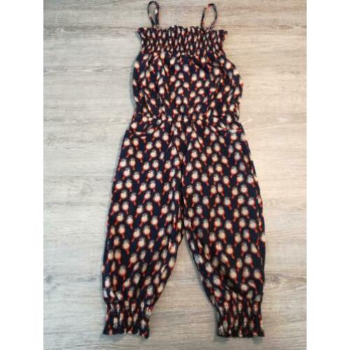 Jumpsuit vogeltjes maat 122 blauw rood