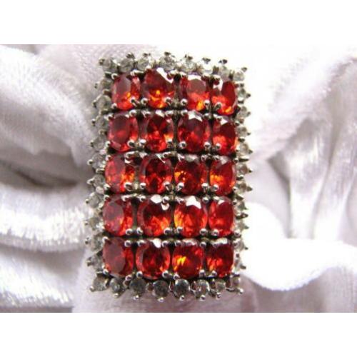 Prachtige Grote Zilveren Ring met Manderijn Granaten