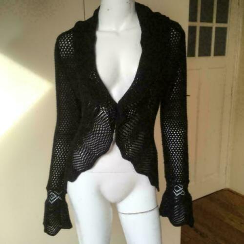 4039 Vintage zwart gebreid vest LIV; Mt 40 Nieuwstaat"