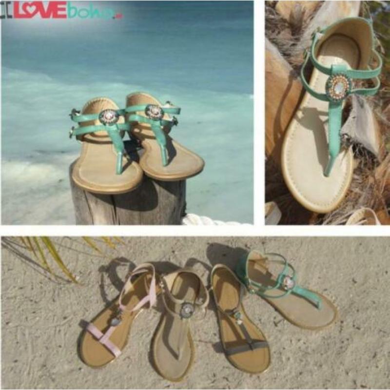 Boho style vlot groene of beige Slippers mt 39 KOOPJE