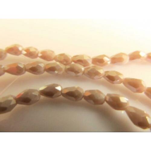 Kristalglas druppel kraal donker beige circa 5x3.5 mm