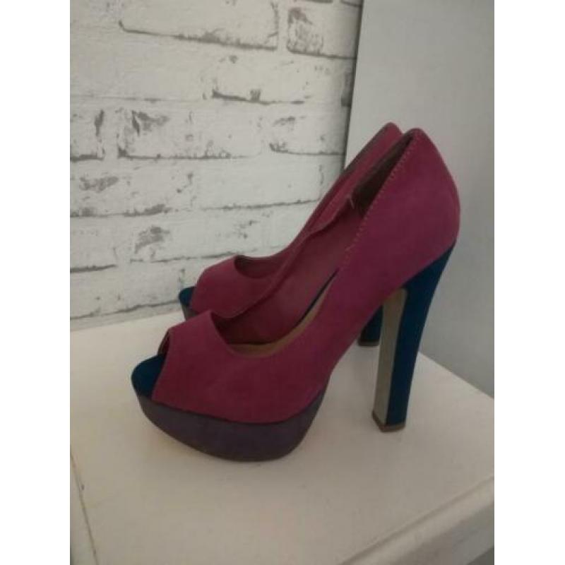 Bullboxer roze/blauwe peeptoe pumps, maat 38