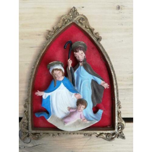 Retro vintage kerststalletje,schilderijtje!