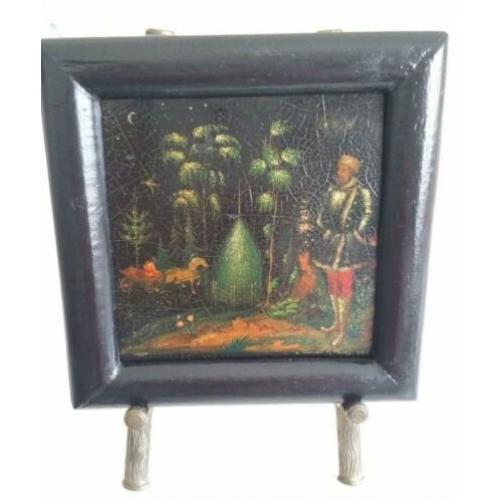 Antiek Russisch lak miniatuur schilderijtje schilderij