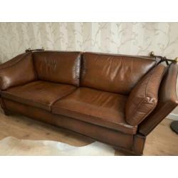 Mooie bruin lederen kasteelbank B 2.00 H 0.80 D 0.85