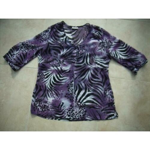 z.g.a.n. tuniek/blouse aubergine/zwart/wit dierenprint mt.44