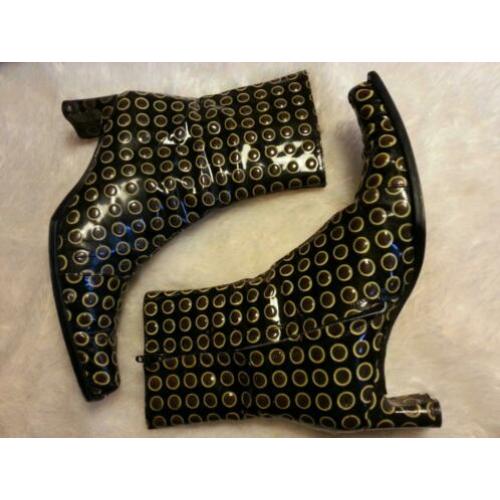 Lakleer halve laars zwart geel motief leer mt 37