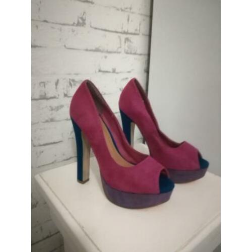 Bullboxer roze/blauwe peeptoe pumps, maat 38