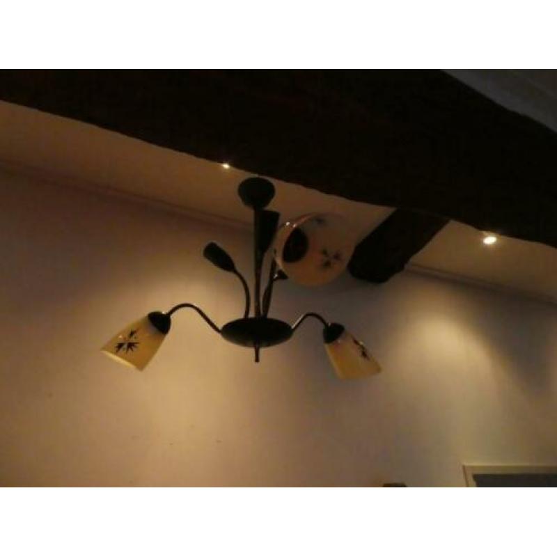 hanglamp glas kapje 6 lichtpunten vintage jaren 50 v 85 v 50