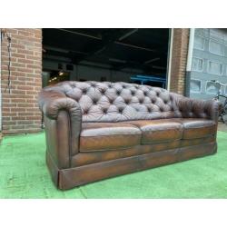 Stoere vintage bruine leren CHESTERFIELD bank+GRATIS BEZORGD