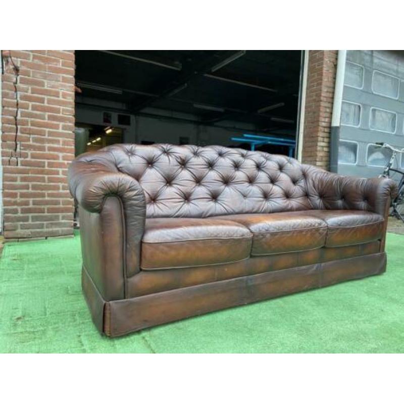 Stoere vintage bruine leren CHESTERFIELD bank+GRATIS BEZORGD