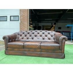 Stoere vintage bruine leren CHESTERFIELD bank+GRATIS BEZORGD