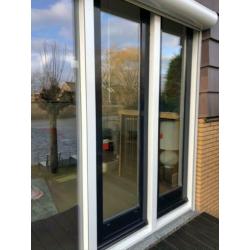 twee tuindeuren hardhout HR++ glas 2.56 x 77.5