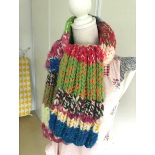 Sjaal shawl wol in vrolijke kleurtjes retro handmade