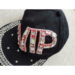 Zwart vip pet petten dames feest steentjes accessoires