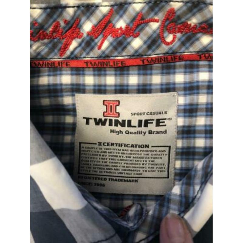 Heren overhemd XL Twinlife blauw geblokt