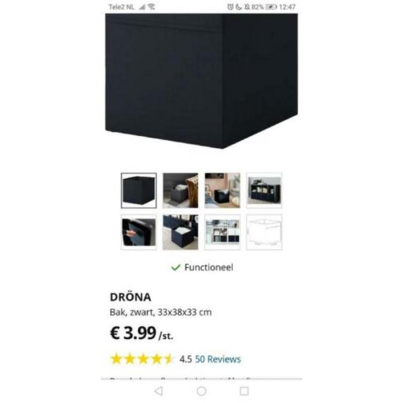DRÖNA bakken van Ikea, zwarte zachte stof, 8 stuks