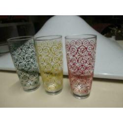 3 drinkglazen 14 cm rood groen geel jaren 70 design retro