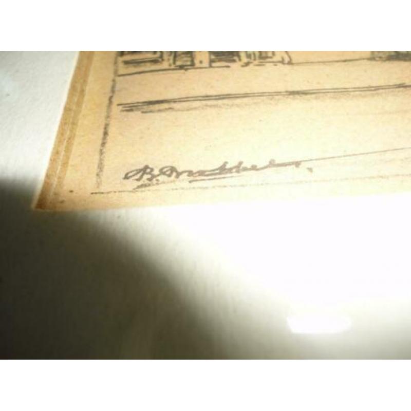 kleuren litho / tekening Peperbus en Markt Bergen op Zoom