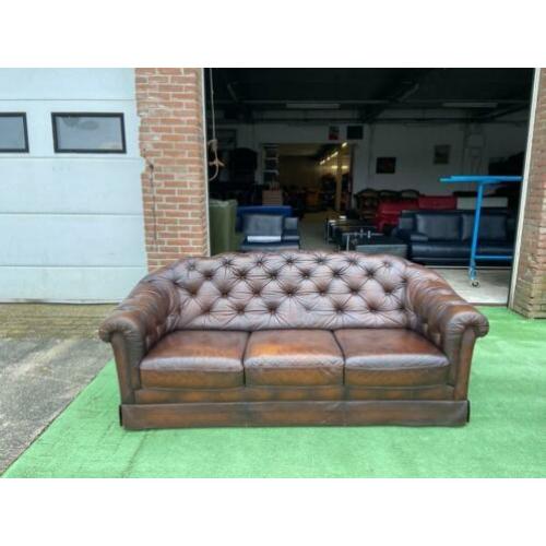 Stoere vintage bruine leren CHESTERFIELD bank+GRATIS BEZORGD