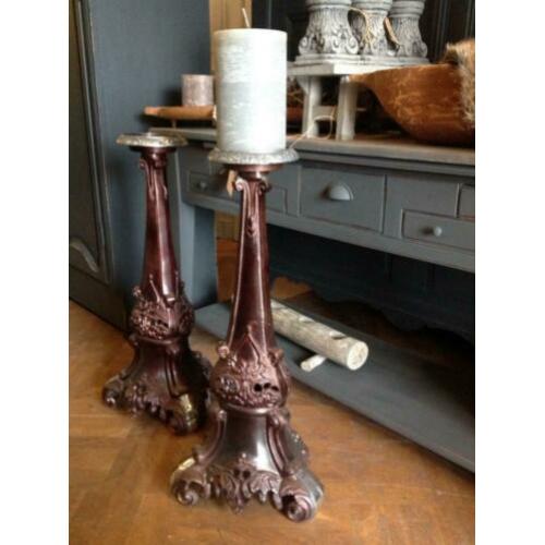 Grote kandelaar PTMD, vloerkandelaar 72cm. brons zilver VdlM